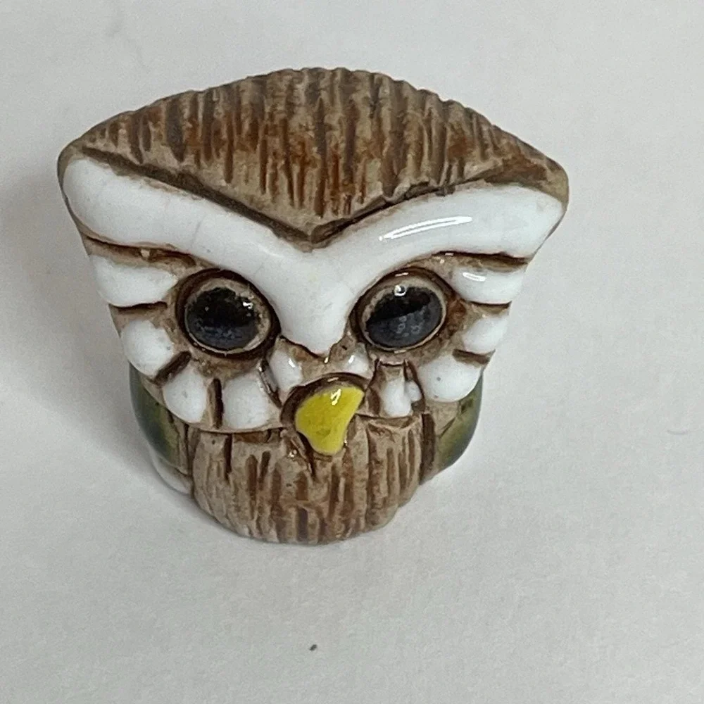 Vintage Lot of 3 Miniature Ceramic Clay & One Metal Owl Eagle Figurines Bird
